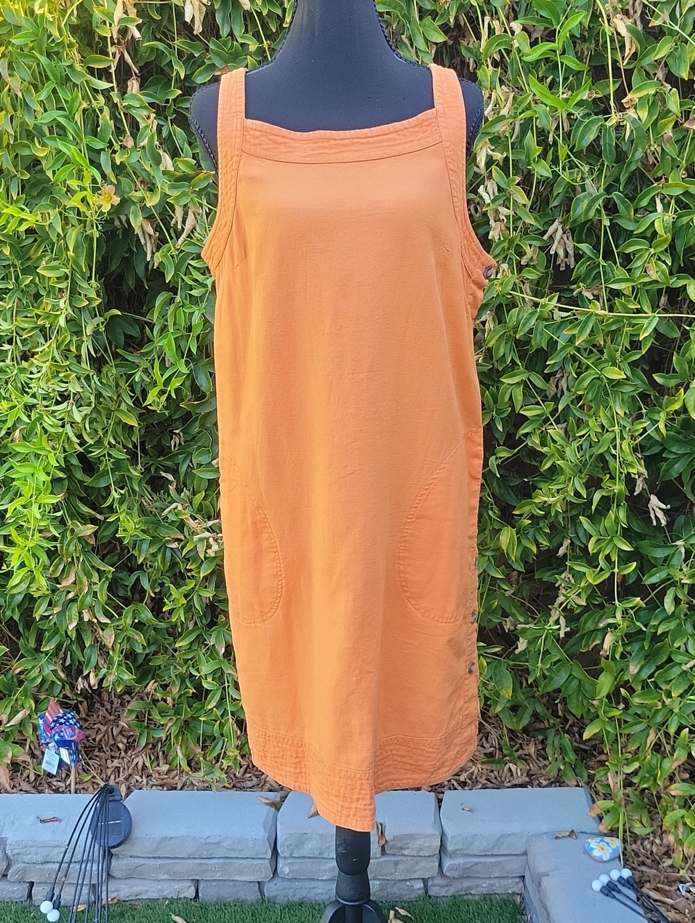 For Cynthia Sleeveless Orange Midi Shift Dress With Pockets L